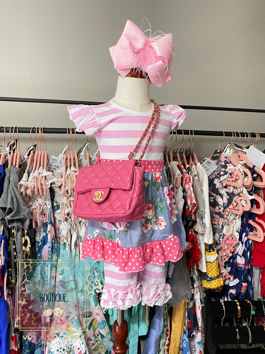 Floral Stripe Tunic & Ruffle Shorts Set