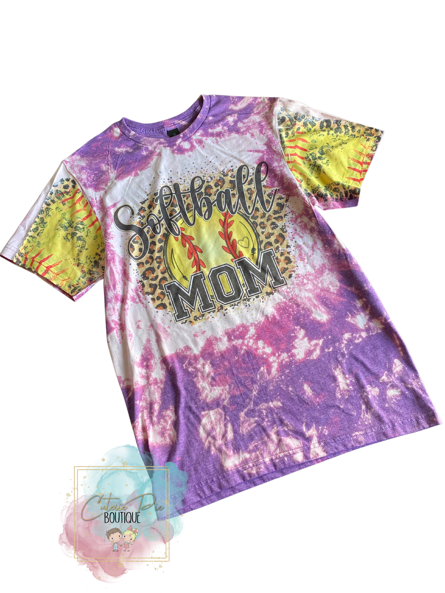 Adult T-shirt = Softball Mom - Bleached Purple