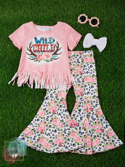 Girls Set - WILD CHILD Fringe Top & Bell Bottoms