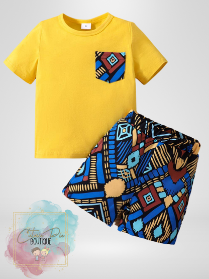 Boys Boho Pocket Tee & Print Shorts 2PC SET